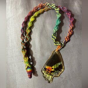 Preserved Butterfly Wing Pendant on Croqueted Rainbow Cord